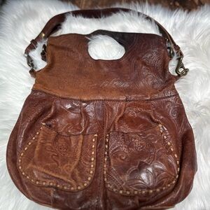 Vintage Lucky Brand Embossed Leather Shoulder Bag